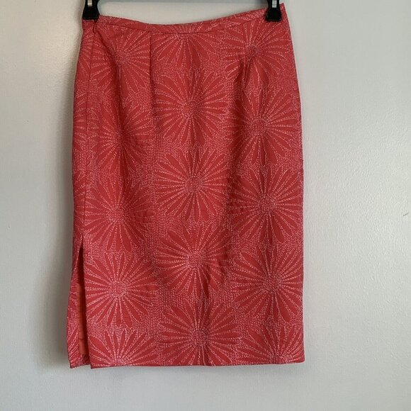 Tocca Coral Pink Floral Textured Pencil Skirt Sz 6 Romantic Feminine Whimsical - Picture 12 of 12